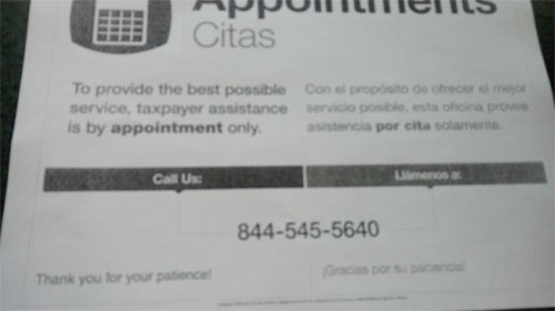 IRS Local Appointment Phone Number 844-545-5640