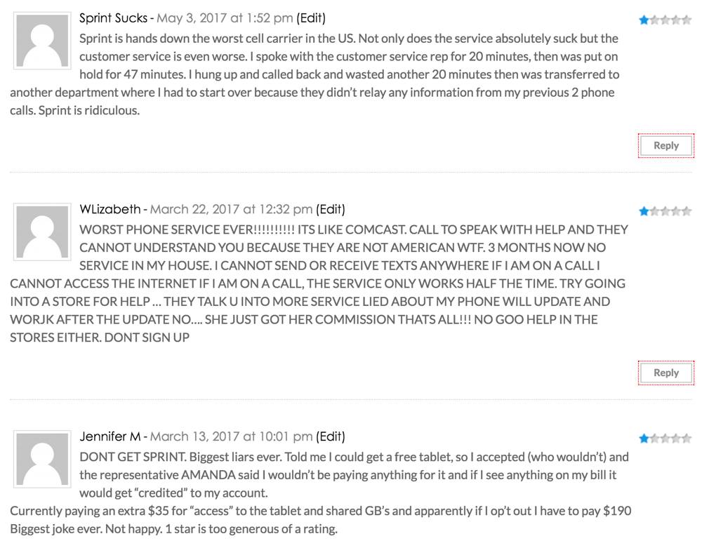 Sprint Customer Reviews
